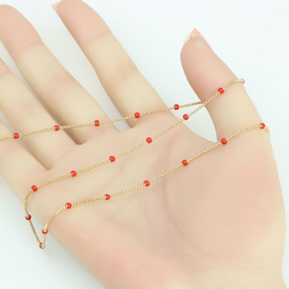 "Rose Gold Dainty Red Bead Necklace with Adjustable Chain, XPNL0274 - Picture 5 of 12